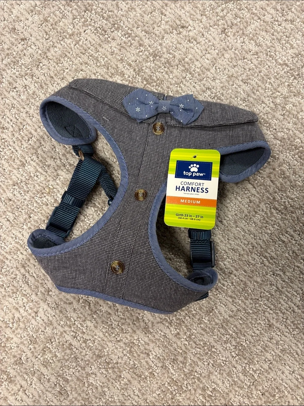 Top Paw Blue Comfort Harness with Decorative Bow tie & Buttons - Medium